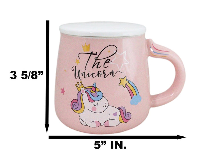Ebros Gift Pastel Pink Whimsical Unicorn Rainbow Shooting Star Mug With Spoon And Lid