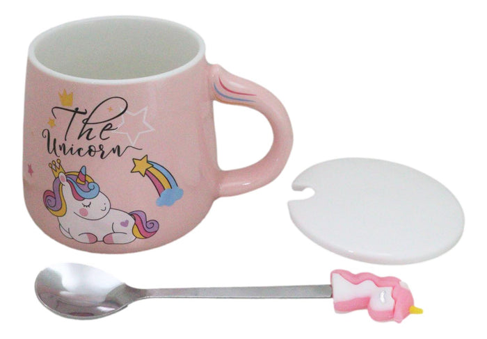Ebros Gift Pastel Pink Whimsical Unicorn Rainbow Shooting Star Mug With Spoon And Lid