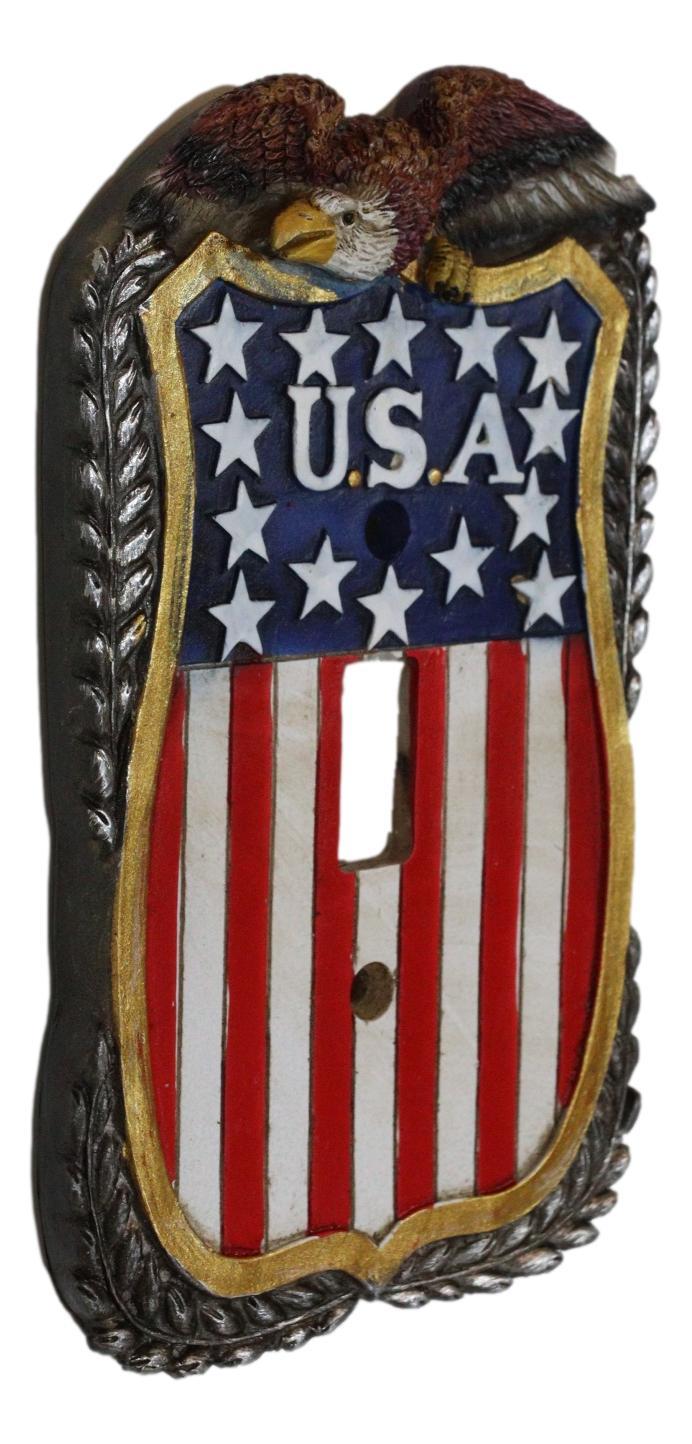 Ebros Gift Patriotic American Bald Eagle On USA Flag Wall Single Toggle Switch Plates Set