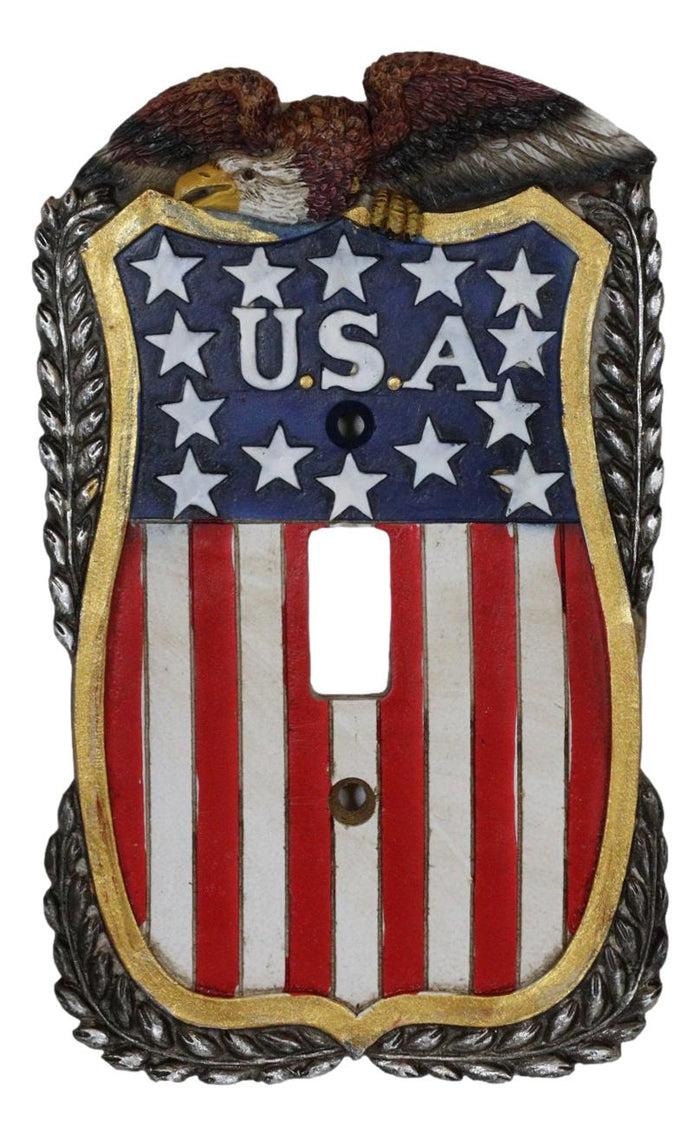 Ebros Gift Patriotic American Bald Eagle On USA Flag Wall Single Toggle Switch Plates Set