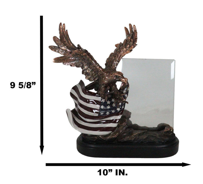 Ebros Gift Patriotic American Bald Eagle Perching On Flag Photo Frame Bronze Resin Figurine