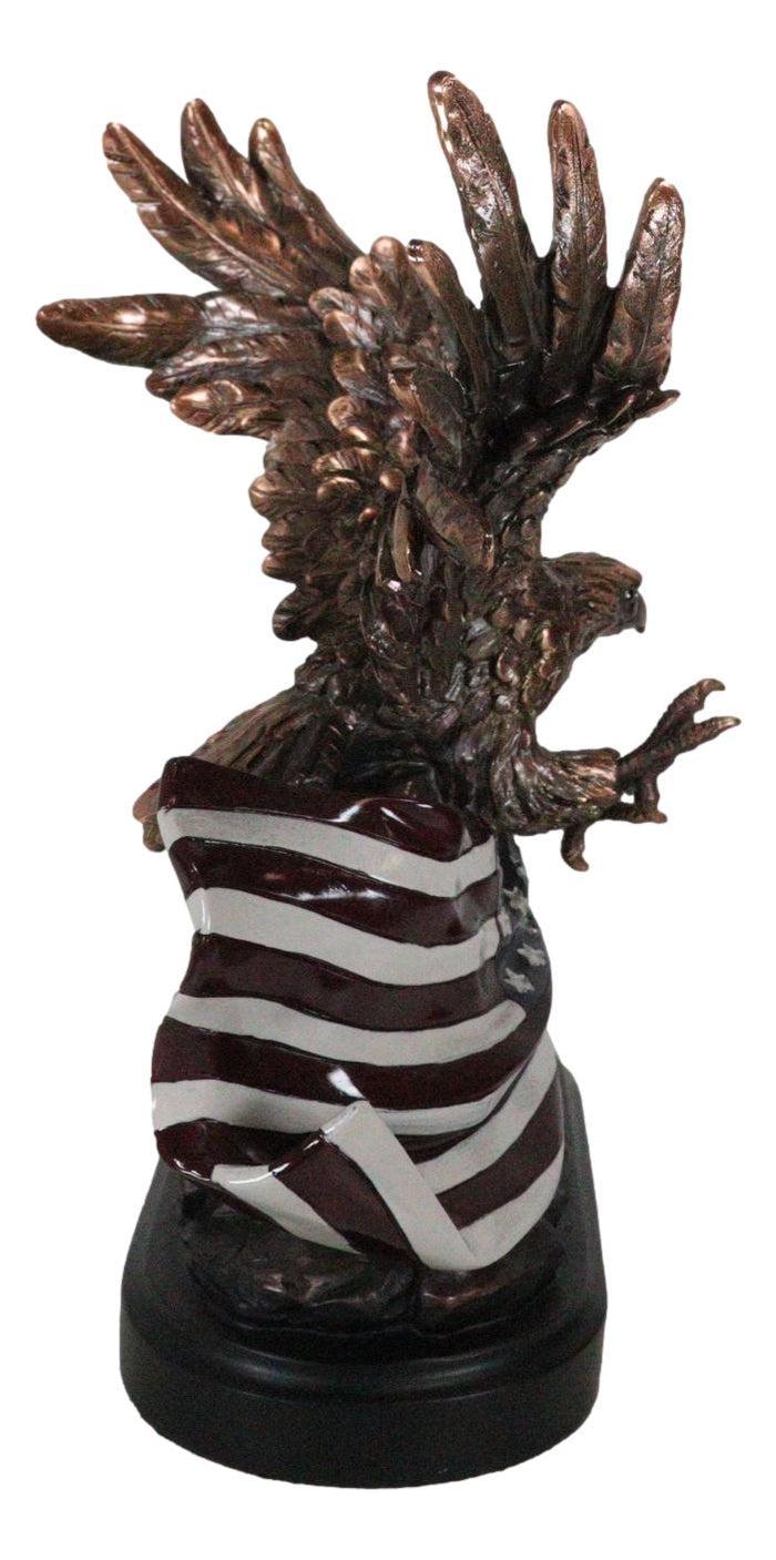 Ebros Gift Patriotic American Bald Eagle Perching On Flag Photo Frame Bronze Resin Figurine
