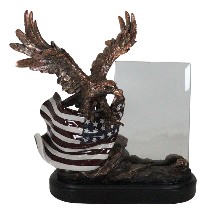 ebros gift Patriotic American Bald Eagle Perching On Flag Photo Frame Bronze Resin Figurine
