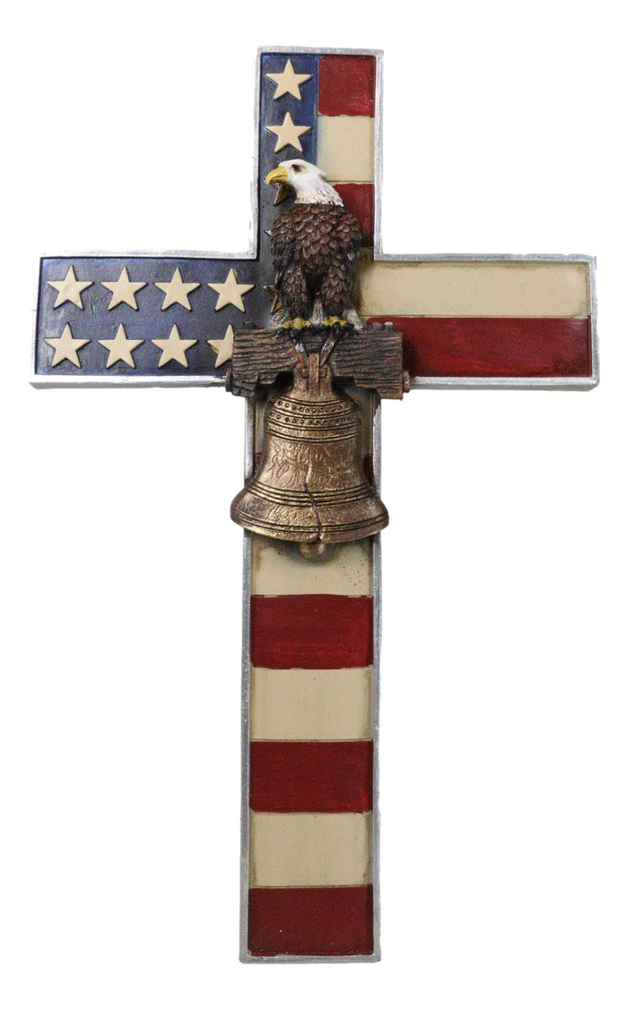ebros gift Patriotic American Flag Star Spangled Banner With Liberty Bell Eagle Wall Cross