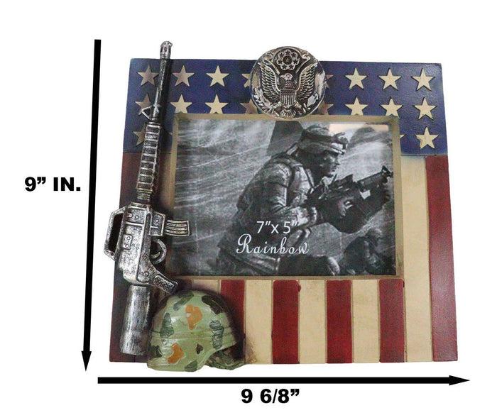 Ebros Gift Patriotic American US Flag Army Rifle Helmet Soldier Memorial 5x7 Picture Frame