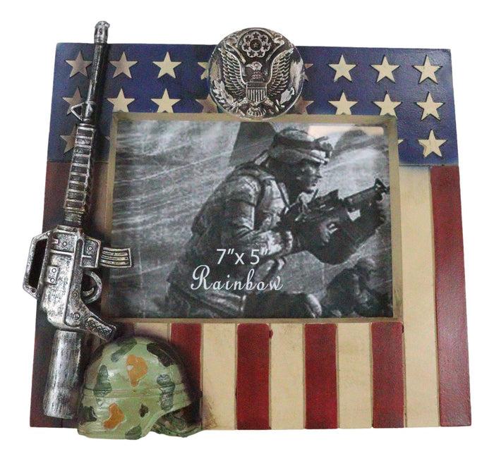 Ebros Gift Patriotic American US Flag Army Rifle Helmet Soldier Memorial 5x7 Picture Frame