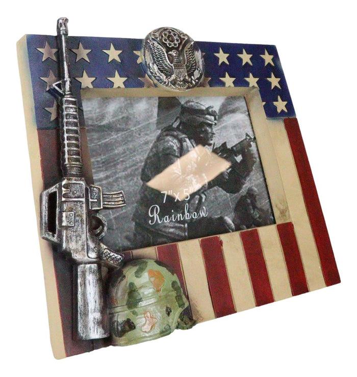 Ebros Gift Patriotic American US Flag Army Rifle Helmet Soldier Memorial 5x7 Picture Frame