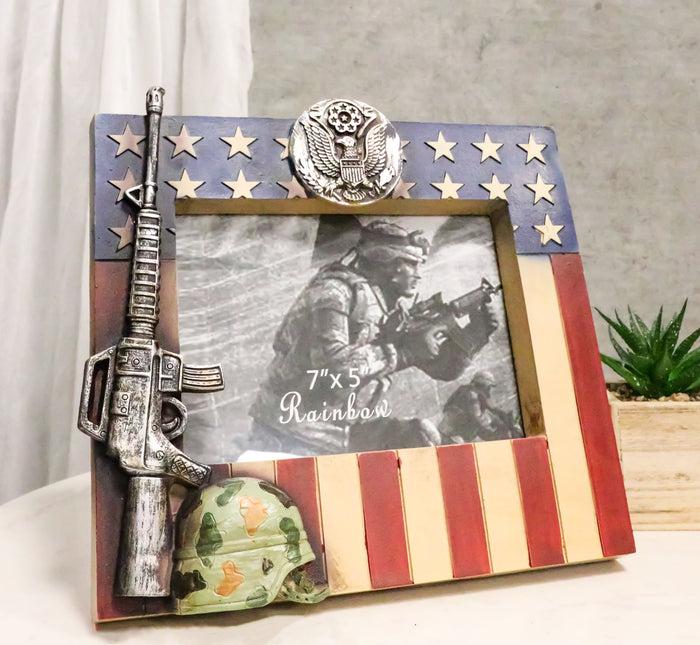 ebros gift Patriotic American US Flag Army Rifle Helmet Soldier Memorial 5x7 Picture Frame