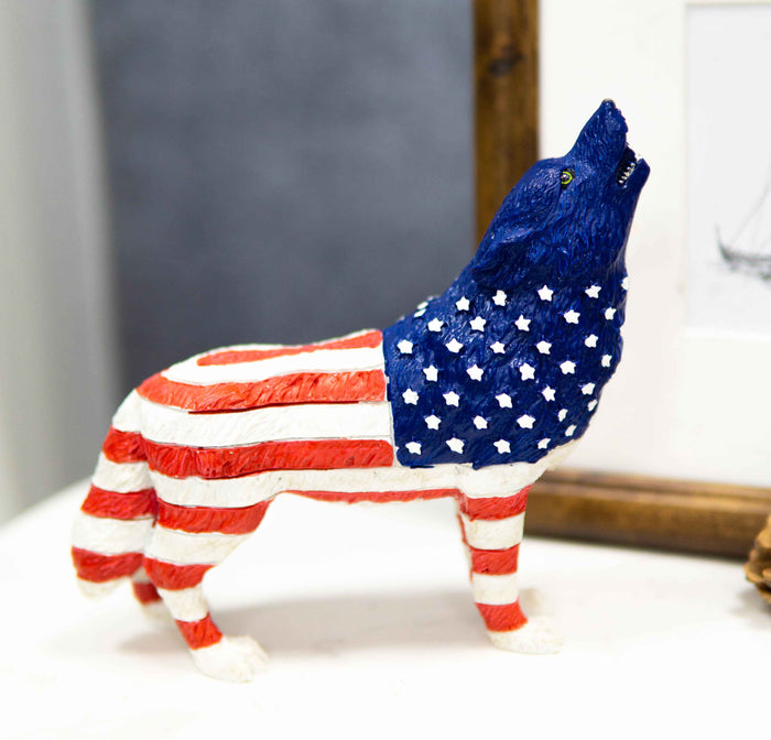 ebros gift Patriotic American US Flag Native Tribal Howling Wolf Spirit Figurine Collection