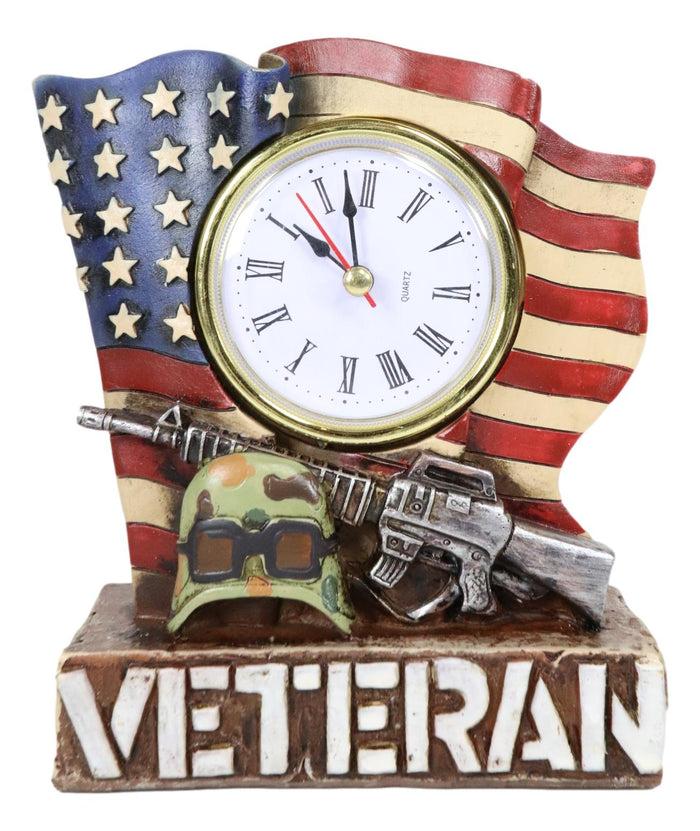 Ebros Gift Patriotic American Veteran Fallen Soldier USA Flag Rifle Helmet Table Clock