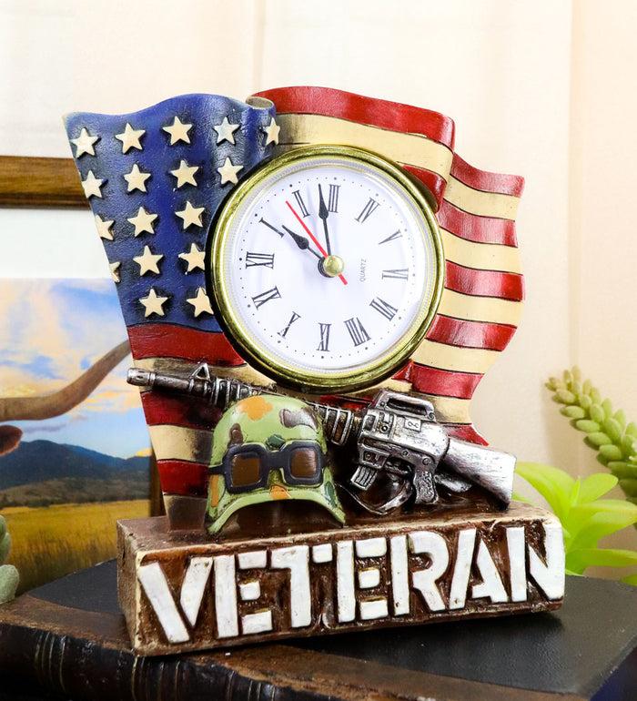 ebros gift Patriotic American Veteran Fallen Soldier USA Flag Rifle Helmet Table Clock