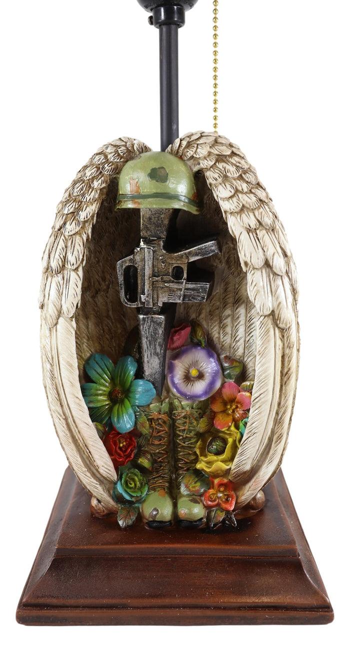 Ebros Gift Patriotic Angel Winged Helmet Rifle Boots And Succulents Memorial Table Lamp