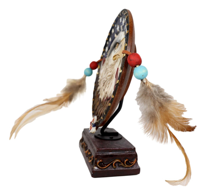 Ebros Gift Patriotic Bald Eagle By American Flag With Dreamcatcher Feathers Desktop Plaque