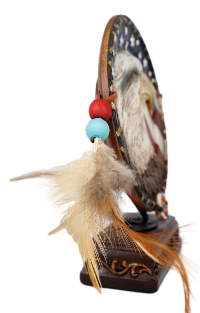 Ebros Gift Patriotic Bald Eagle By American Flag With Dreamcatcher Feathers Desktop Plaque