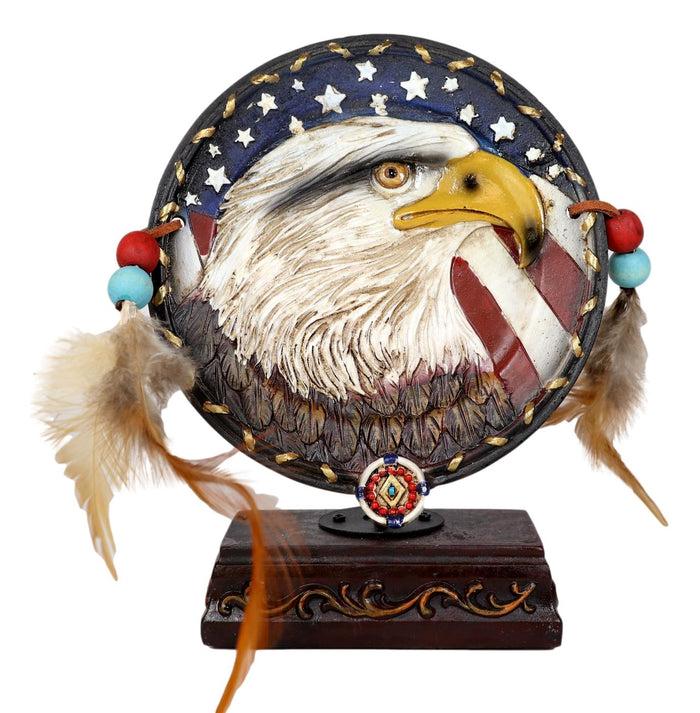 ebros gift Patriotic Bald Eagle By American Flag With Dreamcatcher Feathers Desktop Plaque