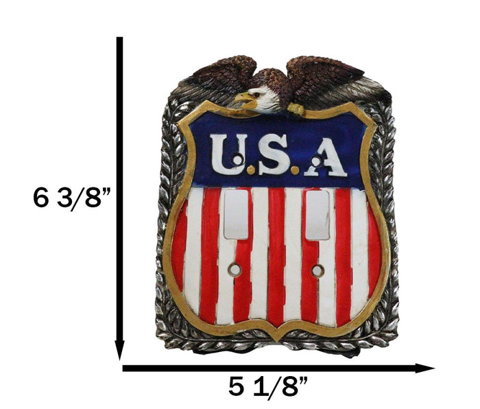 Ebros Gift Patriotic Bald Eagle On USA Flag Crest Wall Double Toggle Switch Plates Set