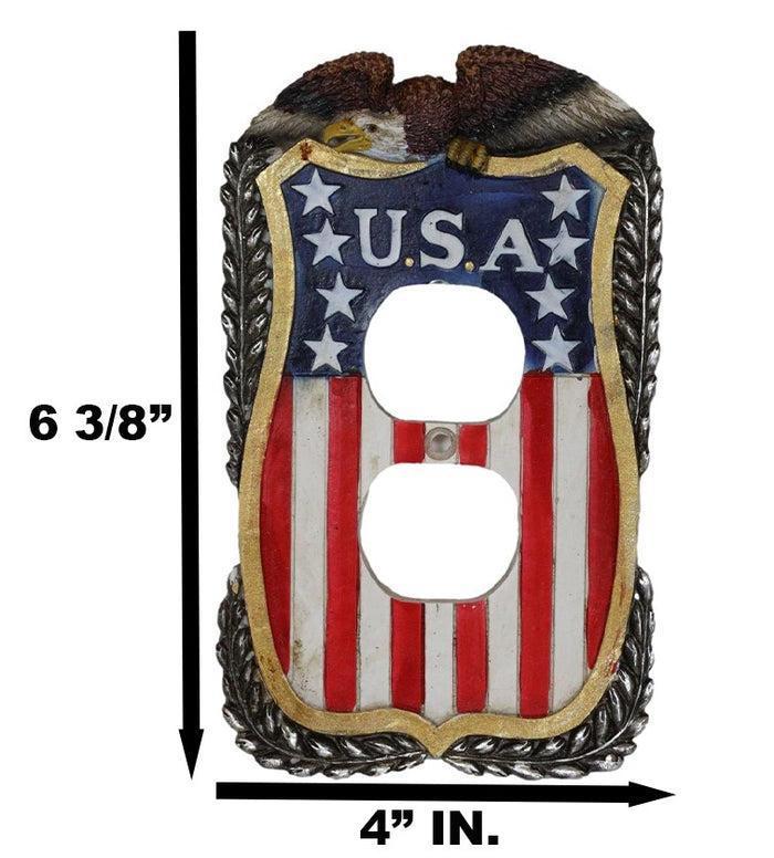 Ebros Gift Patriotic Bald Eagle On USA Flag Crest Wall Double Receptacle Outlet Plates Set