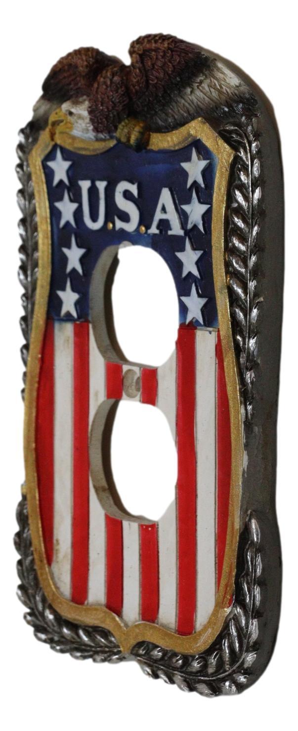 Ebros Gift Patriotic Bald Eagle On USA Flag Crest Wall Double Receptacle Outlet Plates Set