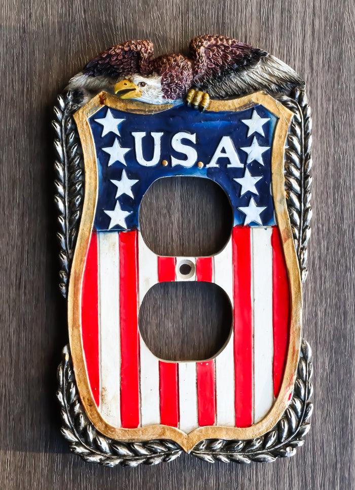 ebros gift Patriotic Bald Eagle On USA Flag Crest Wall Double Receptacle Outlet Plates Set