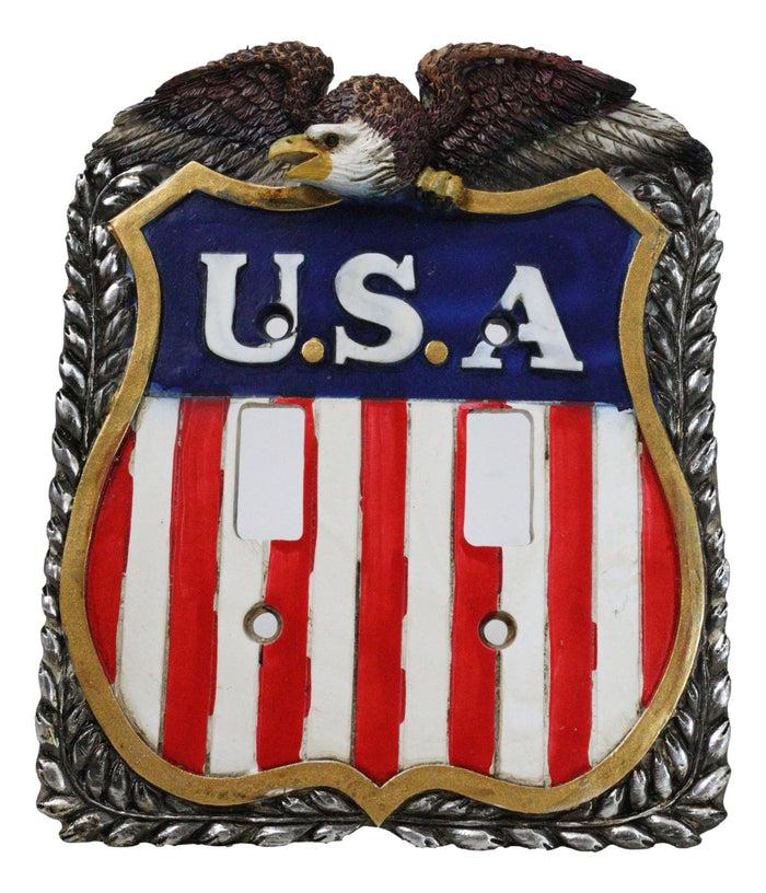 ebros gift Patriotic Bald Eagle On USA Flag Crest Wall Double Toggle Switch Plates Set