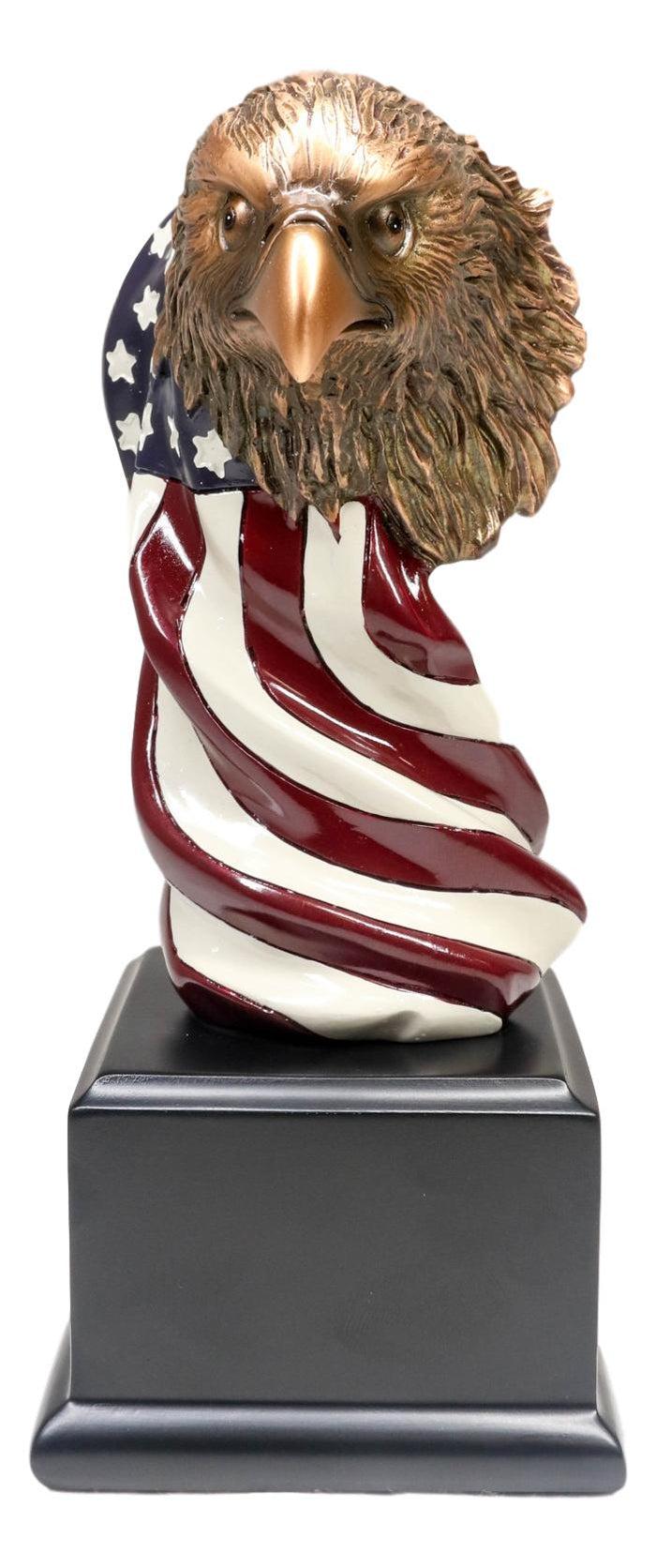 Ebros Gift Patriotic Bald Eagle On USA Star Spangled Banner Flag Bust Electroplated Statue