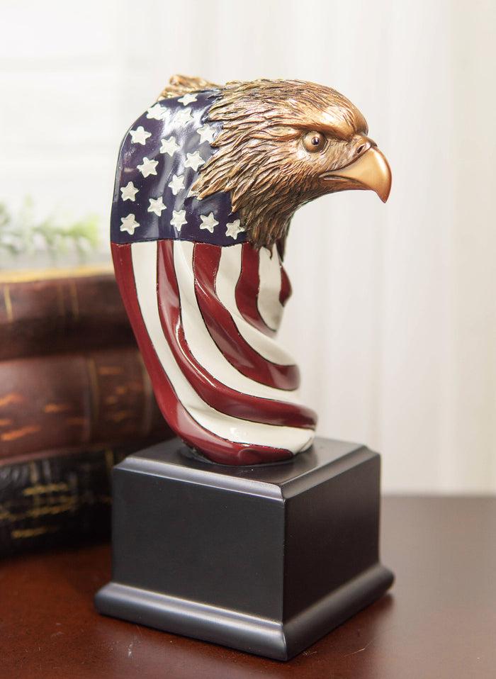 ebros gift Patriotic Bald Eagle On USA Star Spangled Banner Flag Bust Electroplated Statue