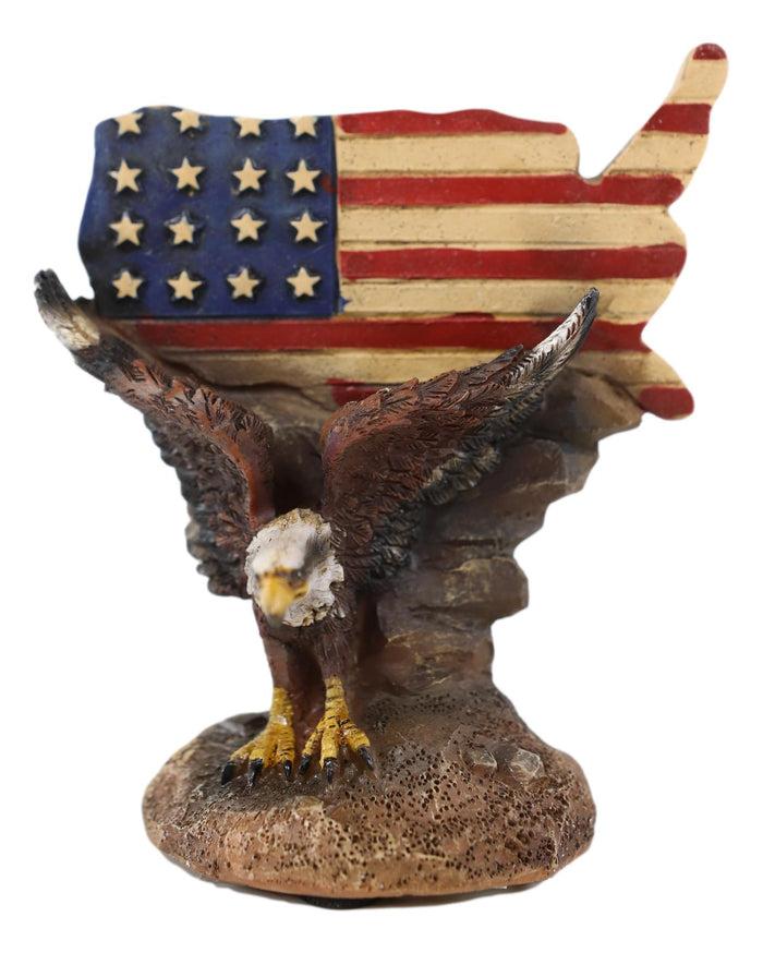 Ebros Gift Patriotic Bald Eagle Soaring By American Map Cutout In USA Flag Colors Figurine