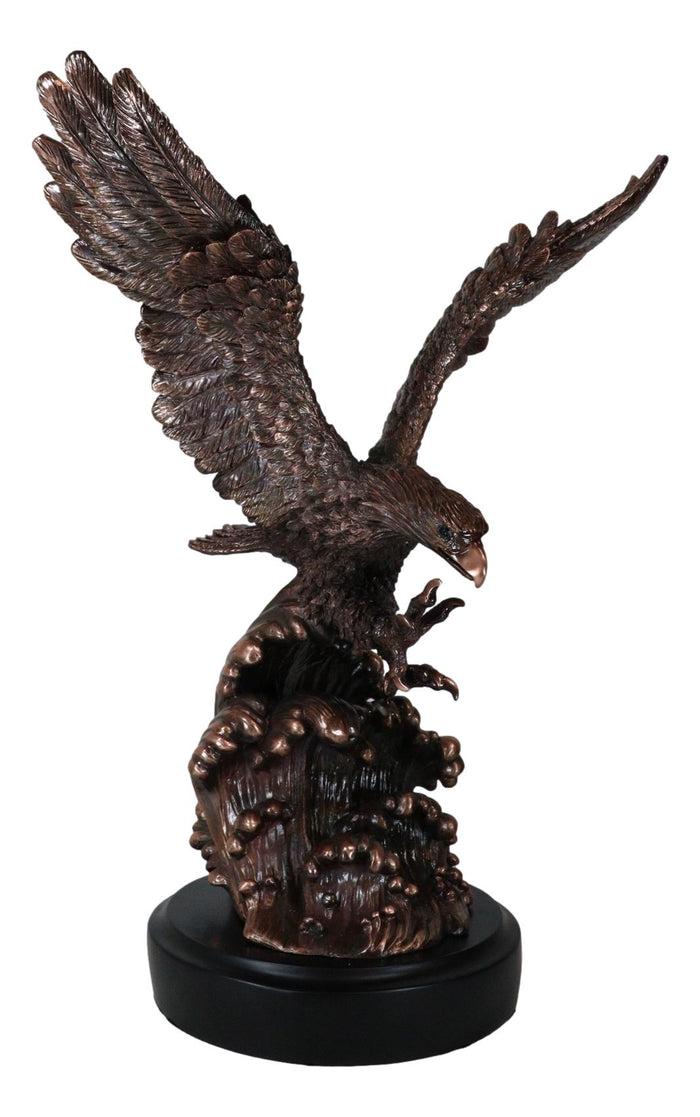 Ebros Gift Patriotic Bald Eagle Swooping Into Ocean Waves Bronzed Resin Figurine With Base