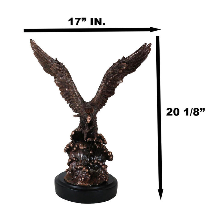 Ebros Gift Patriotic Bald Eagle Swooping Into Ocean Waves Bronzed Resin Figurine With Base