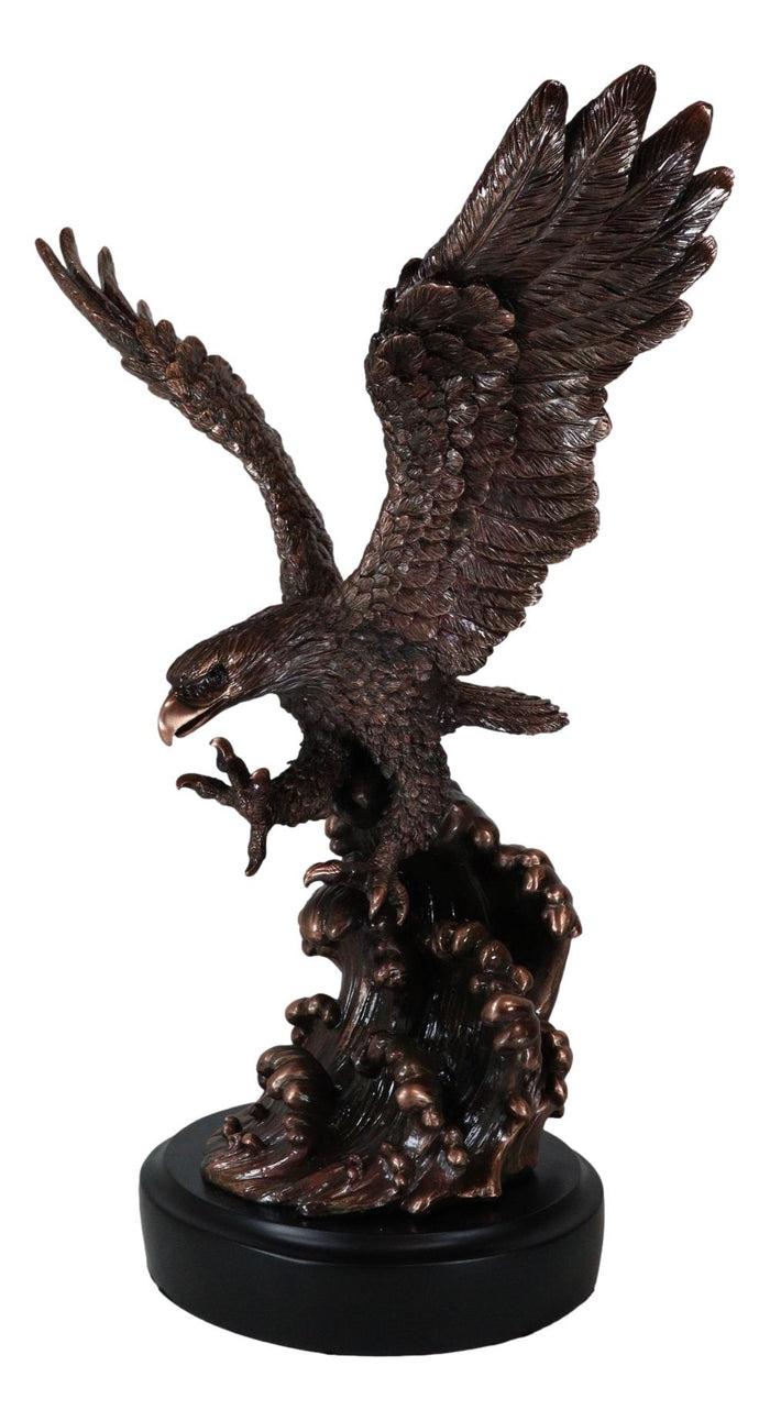 Ebros Gift Patriotic Bald Eagle Swooping Into Ocean Waves Bronzed Resin Figurine With Base