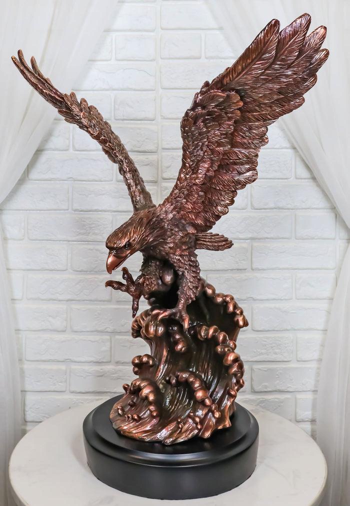 ebros gift Patriotic Bald Eagle Swooping Into Ocean Waves Bronzed Resin Figurine With Base