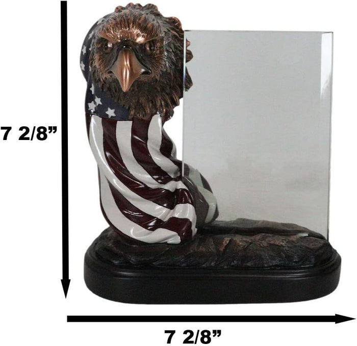 Ebros Gift Patriotic Bald Eagle With American Flag Beveled Engravable Glass Frame 6"x4"