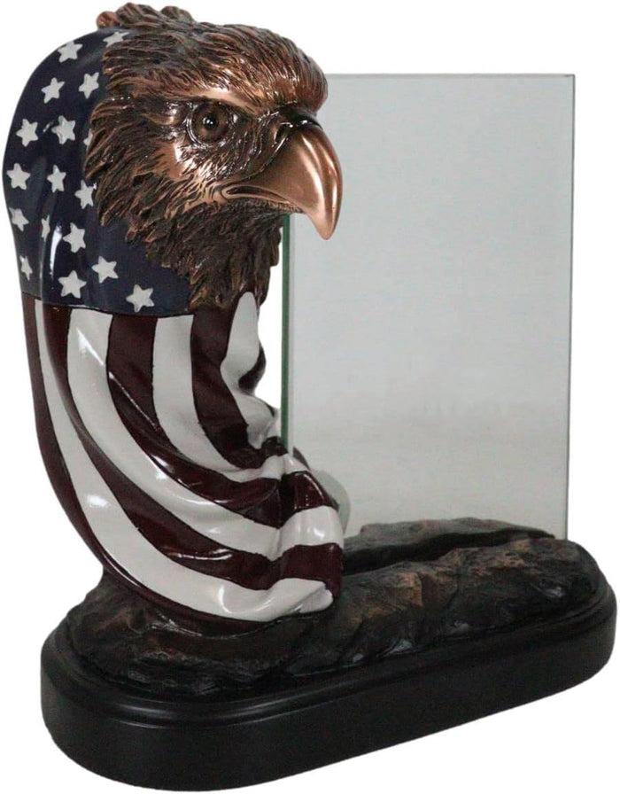 Ebros Gift Patriotic Bald Eagle With American Flag Beveled Engravable Glass Frame 6"x4"