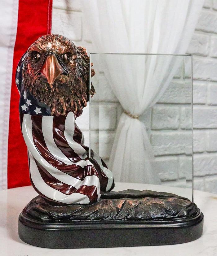 ebros gift Patriotic Bald Eagle With American Flag Beveled Engravable Glass Frame 6"x4"