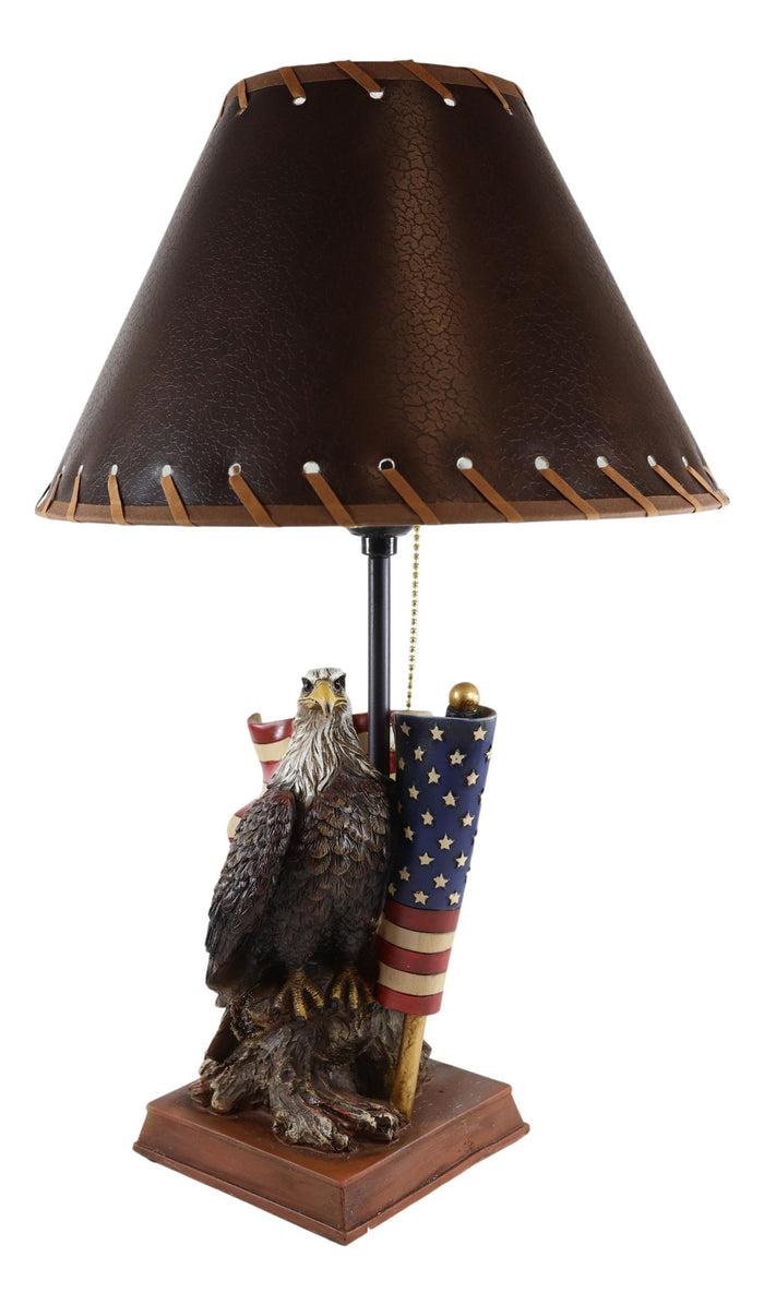 Ebros Gift Patriotic Bald Eagle With American Flag Memorial Table Lamp Figurine 19" Tall