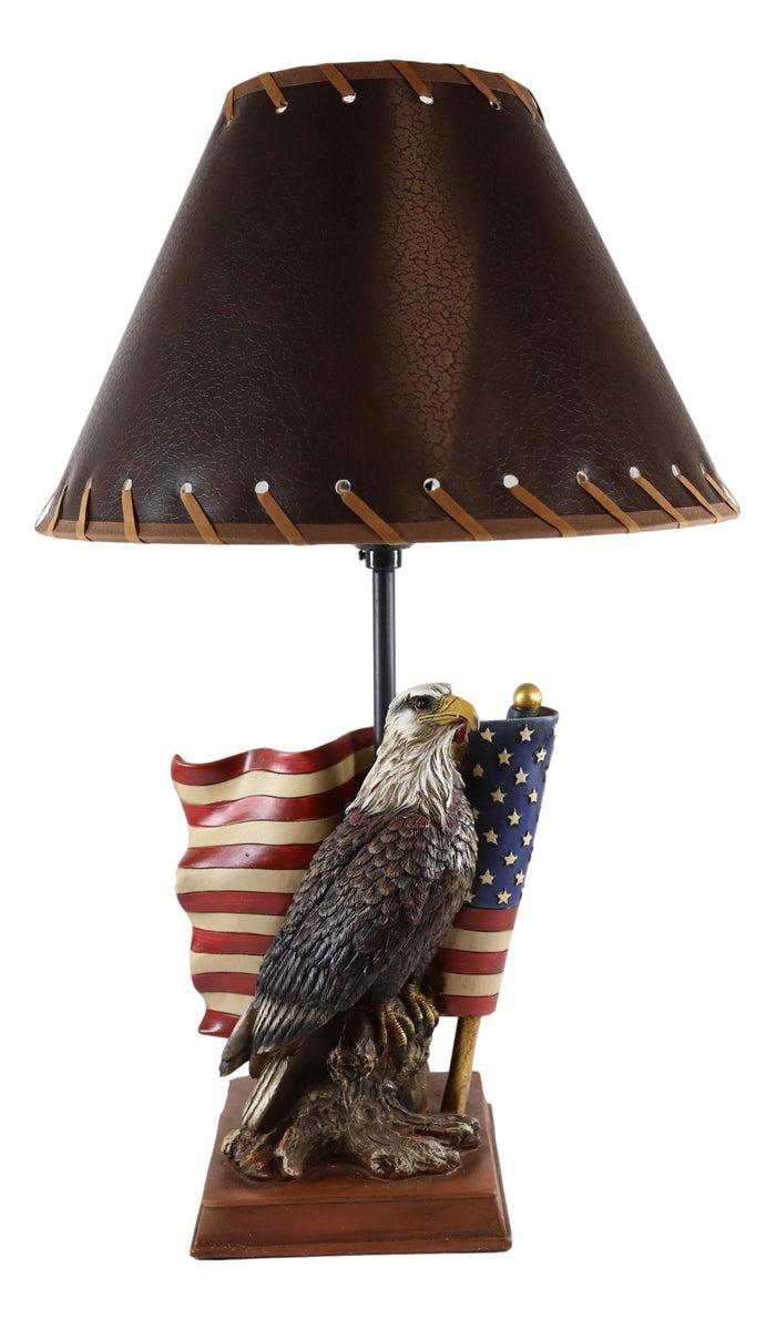 Ebros Gift Patriotic Bald Eagle With American Flag Memorial Table Lamp Figurine 19" Tall