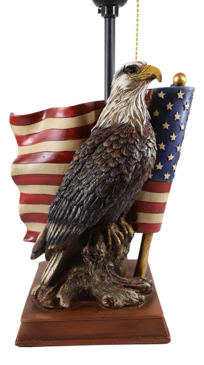 Ebros Gift Patriotic Bald Eagle With American Flag Memorial Table Lamp Figurine 19" Tall