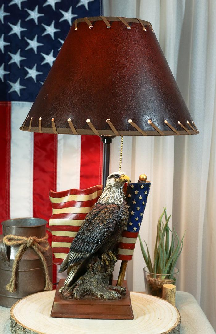 ebros gift Patriotic Bald Eagle With American Flag Memorial Table Lamp Figurine 19" Tall