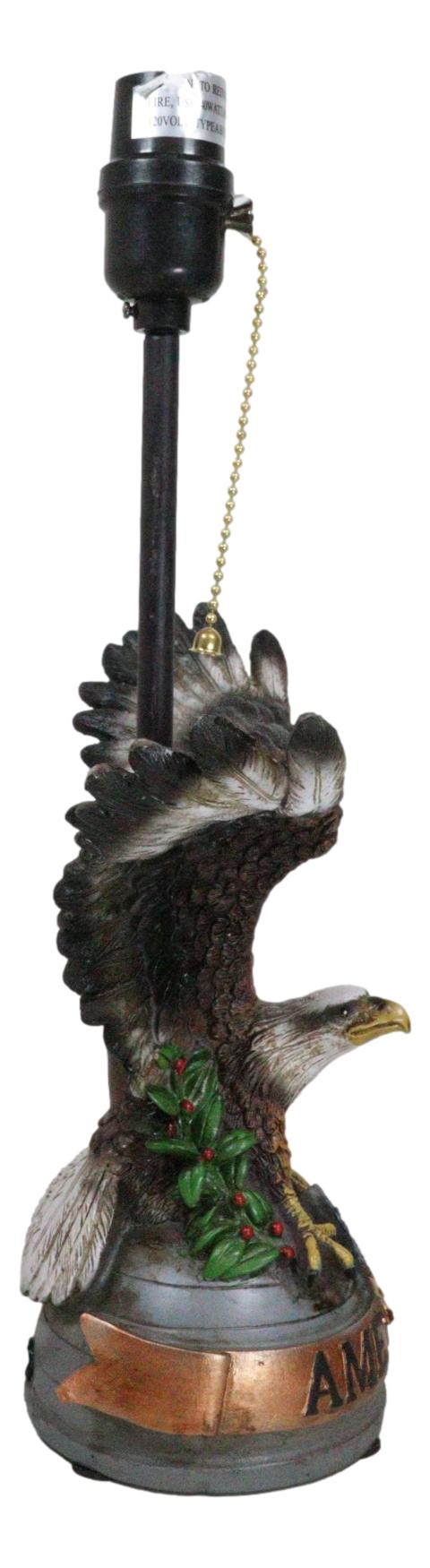 Ebros Gift Patriotic Bald Eagle With American Flag Star Memorial Table Lamp Sculpture