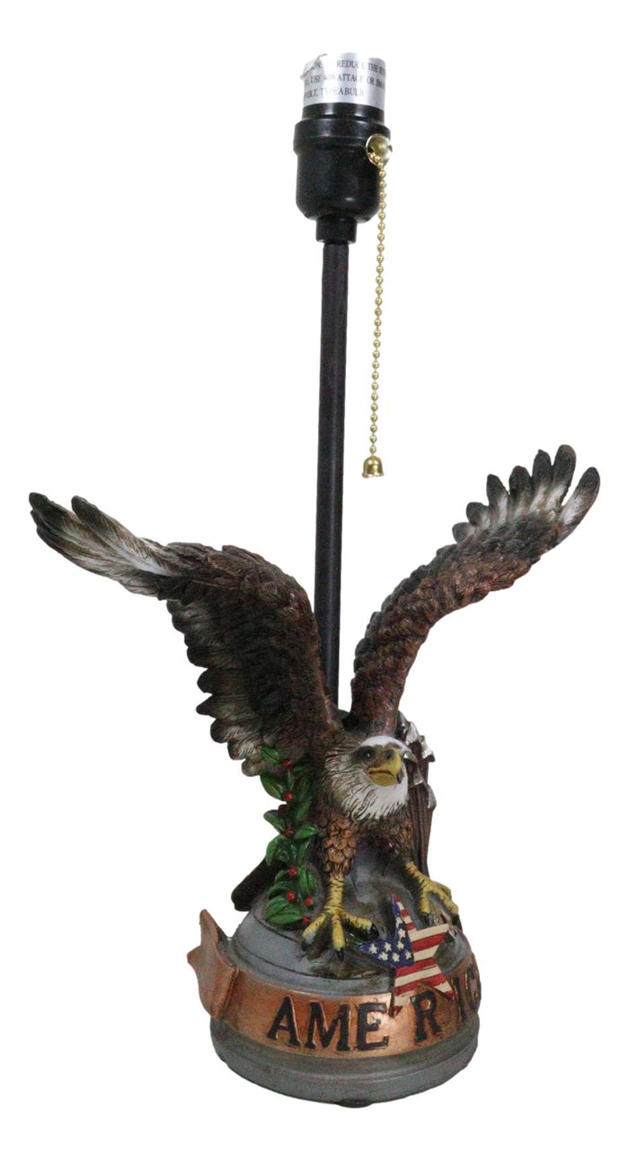 Ebros Gift Patriotic Bald Eagle With American Flag Star Memorial Table Lamp Sculpture