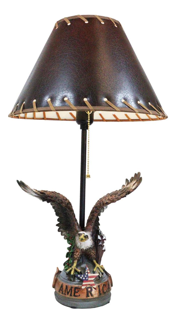 ebros gift Patriotic Bald Eagle With American Flag Star Memorial Table Lamp Sculpture