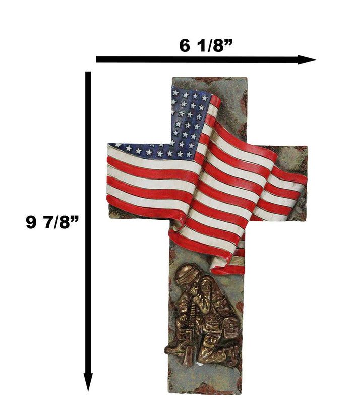 Ebros Gift Patriotic Battlefield Kneeling Soldier In Prayer With American Flag Wall Cross