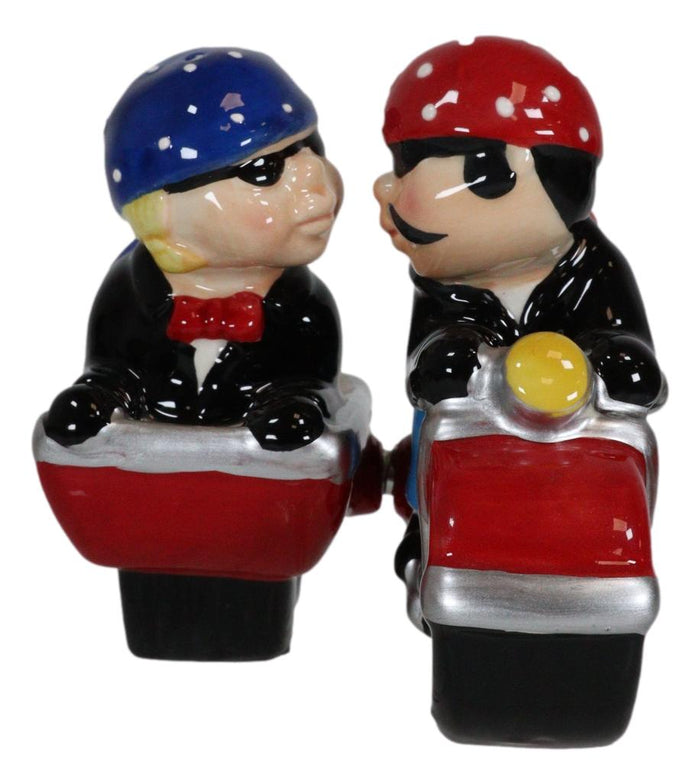 Ebros Gift Patriotic Biker Couple Riding Motorcycle And Side Car Rig Salt Pepper Shakers