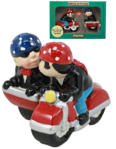 Ebros Gift Patriotic Biker Couple Riding Motorcycle And Side Car Rig Salt Pepper Shakers