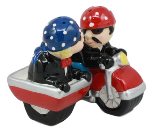 Ebros Gift Patriotic Biker Couple Riding Motorcycle And Side Car Rig Salt Pepper Shakers