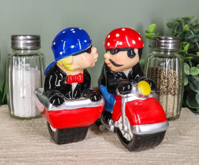 ebros gift Patriotic Biker Couple Riding Motorcycle and Side Car Rig Salt Pepper Shakers