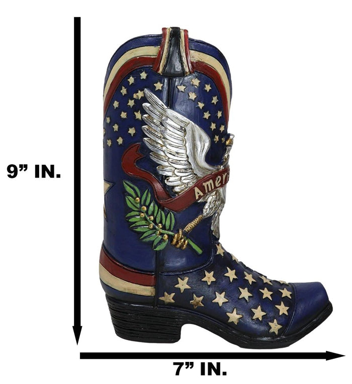 Ebros Gift Patriotic Blue Western Stars American Hero Great Seal Eagle Cowboy Boot Vase