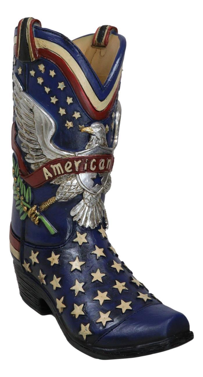 Ebros Gift Patriotic Blue Western Stars American Hero Great Seal Eagle Cowboy Boot Vase