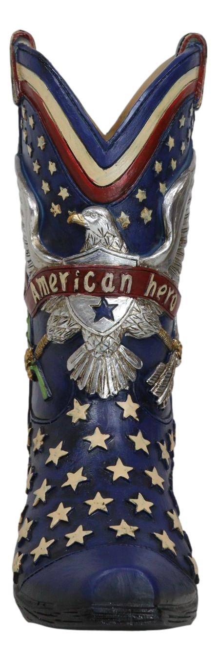 Ebros Gift Patriotic Blue Western Stars American Hero Great Seal Eagle Cowboy Boot Vase