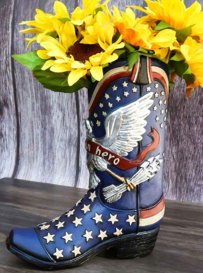 ebros gift Patriotic Blue Western Stars American Hero Great Seal Eagle Cowboy Boot Vase